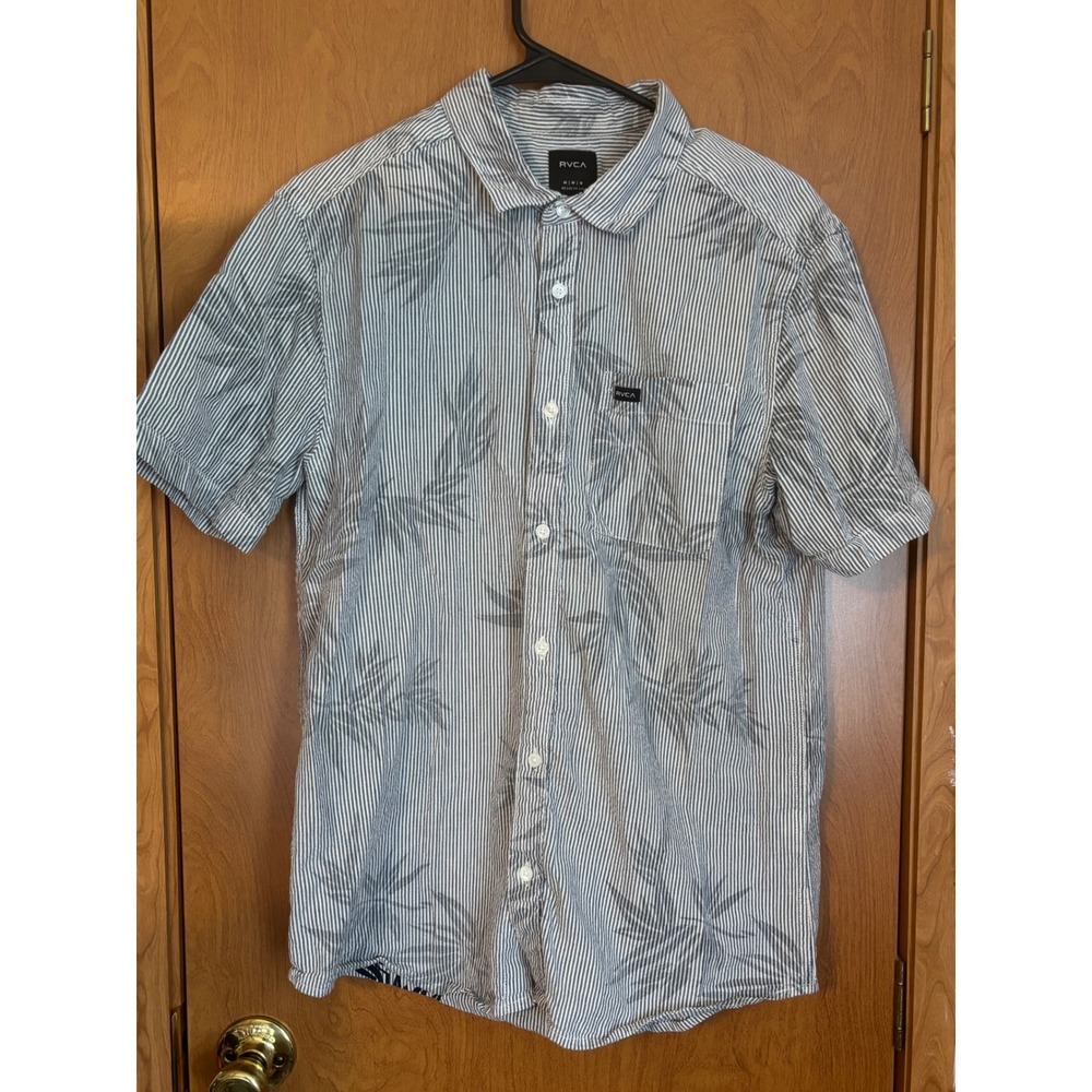 RVCA Mens Medium Regular Fit Short Sleeve Striped Tropical Leaf Button Down